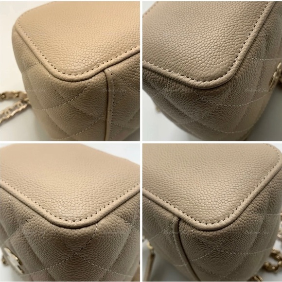 Authentic CHANEL Caviar Beige Mini Square Vanity Case CC Chain Bag Gold Hardware - Picture 7 of 9